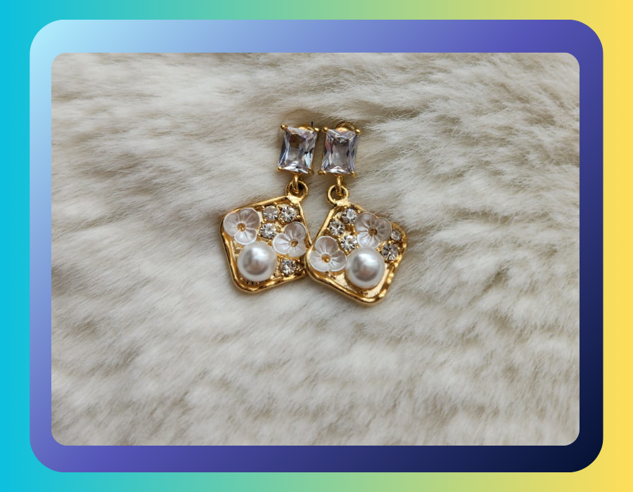 Fashion & Accessories - Pearl Diamond Shape Earrings