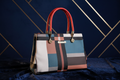 Colour Block Plaid Tote with Red Handles