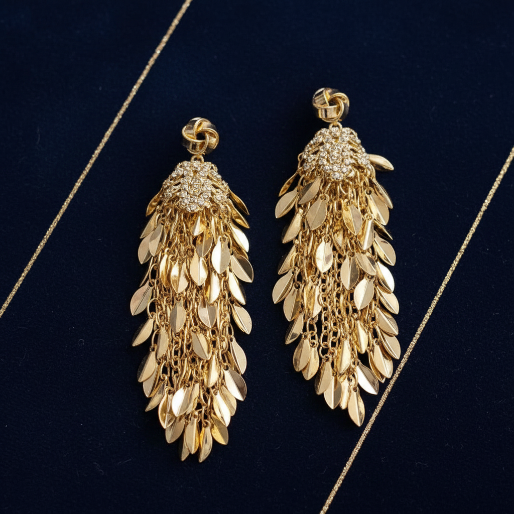 Golden Cascade Tassel Earrings – Leaf Chain Drop