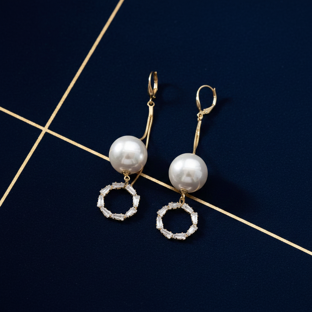 Luxe Pearl Drop Earrings – Crystal Baguette Hoop
