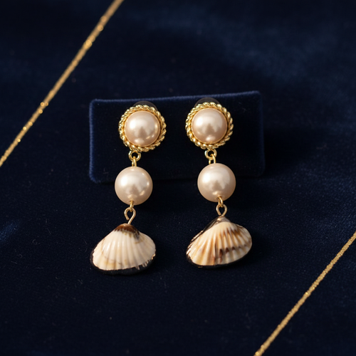 Coastal Luxe Drop Earrings – Pearl & Real Seashell
