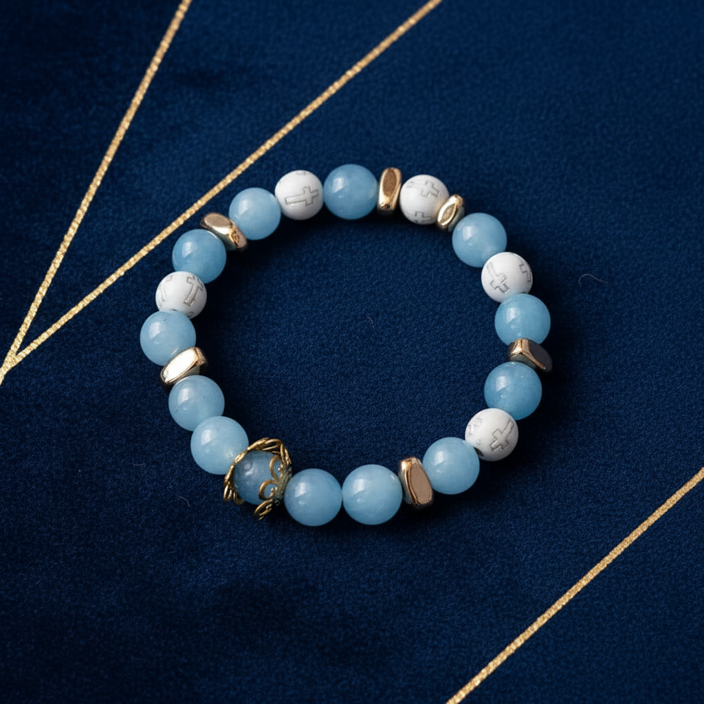 Crown Jewel Bracelet – Aquamarine & Howlite Gemstone