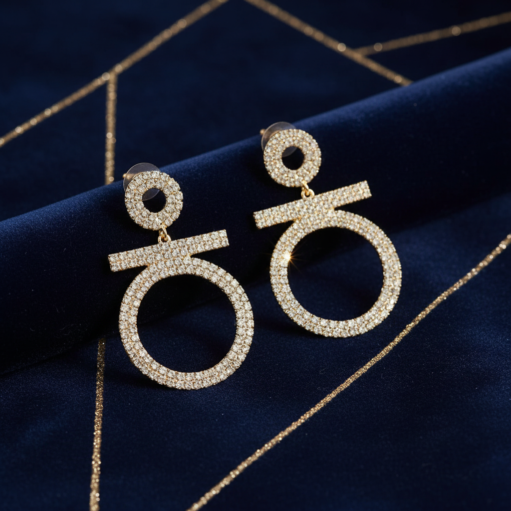 Diva Circle Drop Earrings – Full Rhinestone Gold