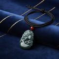 Pixiu Wealth Necklace – Hand-Carved Jade & Black Silk Cord