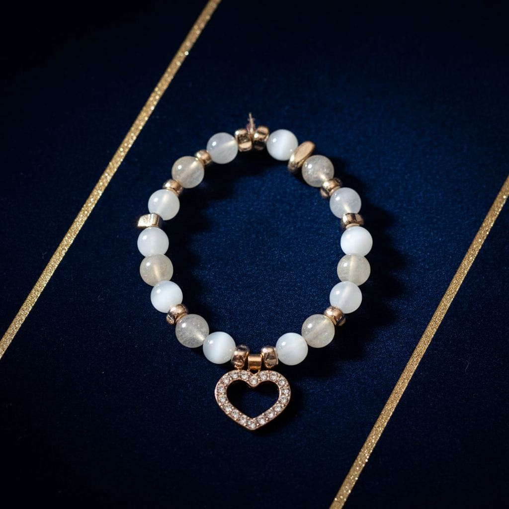 Crystal Heart Charm Bracelet – Selenite & Citrine