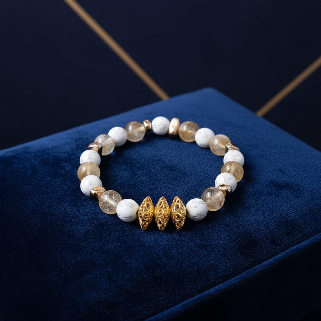 Golden Serenity Bracelet – Citrine, Howlite & Gold Filigree