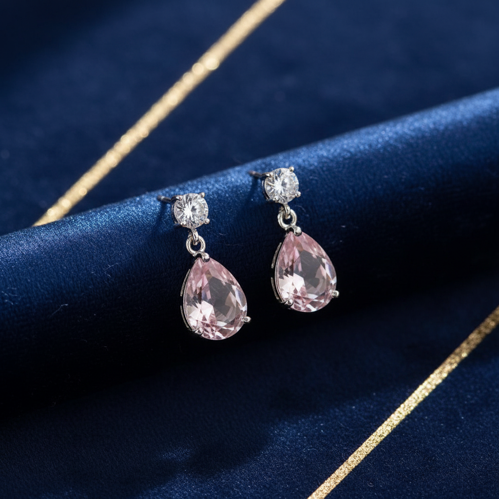 Blush Teardrop Earrings – Pink Crystal & CZ Stud