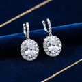 Bridal Halo Earrings – Oval CZ Diamond & Silver