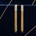 Runway Chain Tassel Earrings – Crystal Baguette & Gold