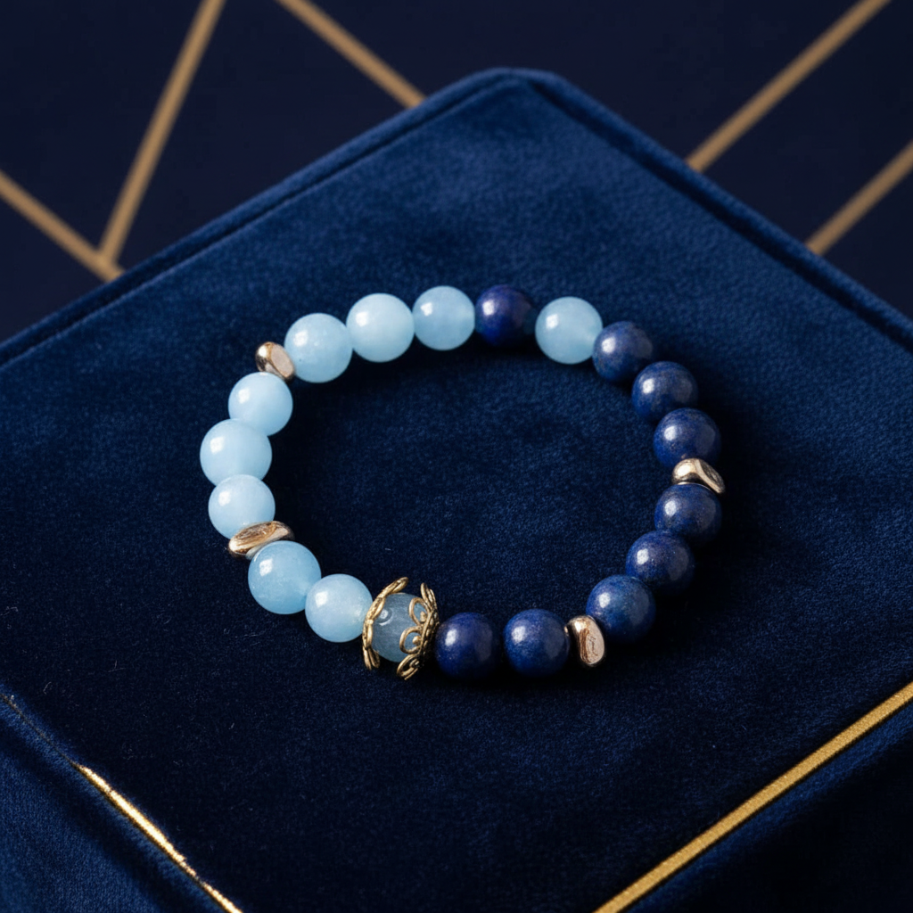 Ocean & Sky Bracelet – Aquamarine, Lapis Lazuli & Gold Butterfly