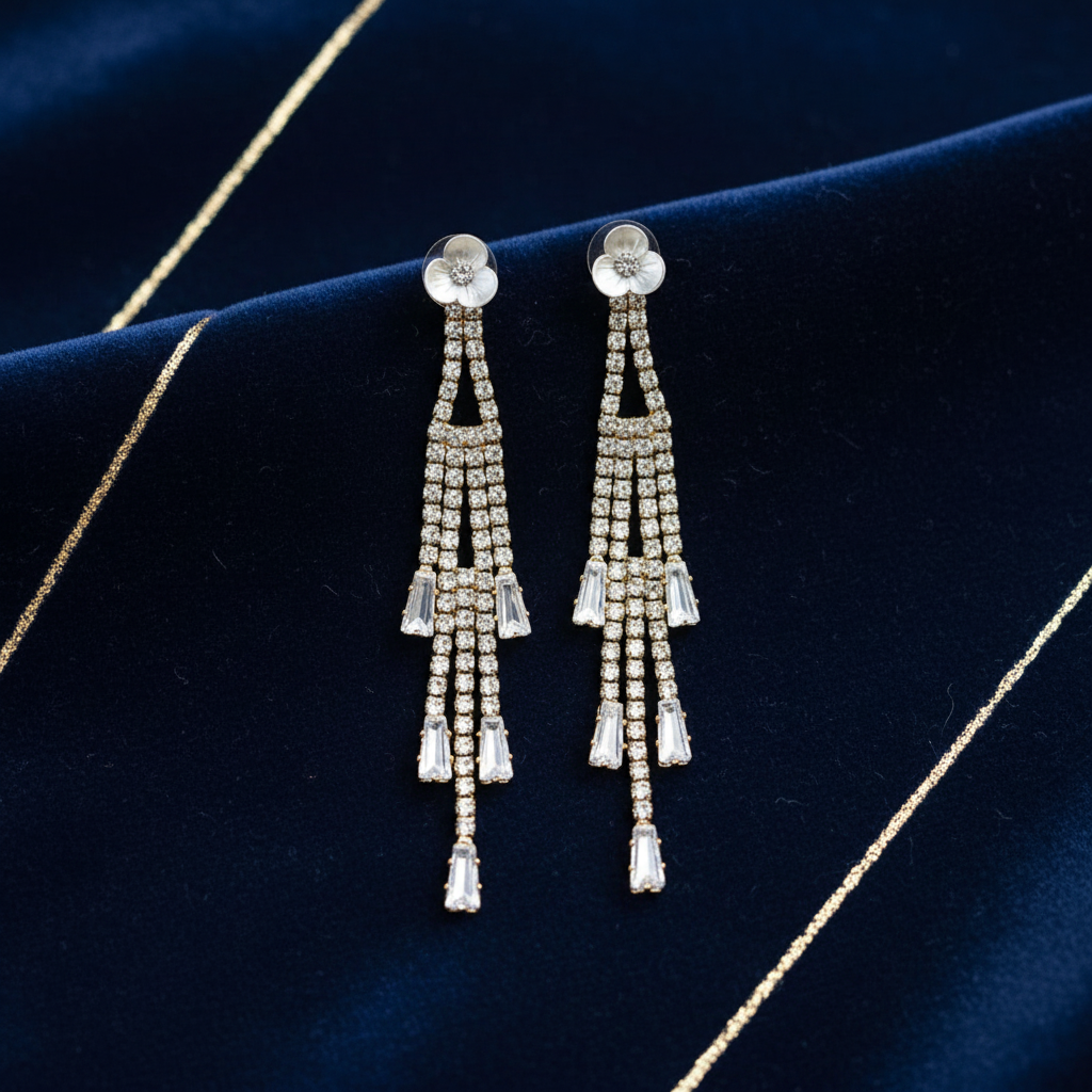 Starfall Tassel Earrings – Crystal Rhinestone & Baguette