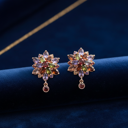 Multicolour Gemstone Flower Stud Earrings